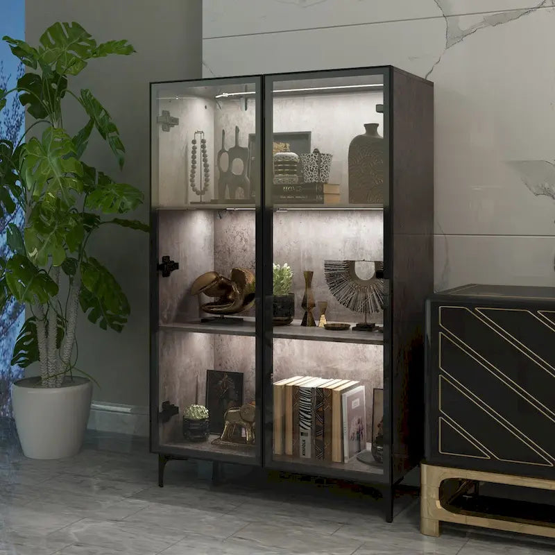 Glass-Door Display Storage Cabinet with LED Lighting