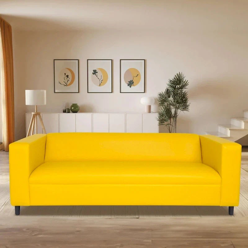 Mid-Century Modern 3-Seater Sofa by Coast to Coast Sofas - Upholstered Faux Leather with Solid Wood Frame