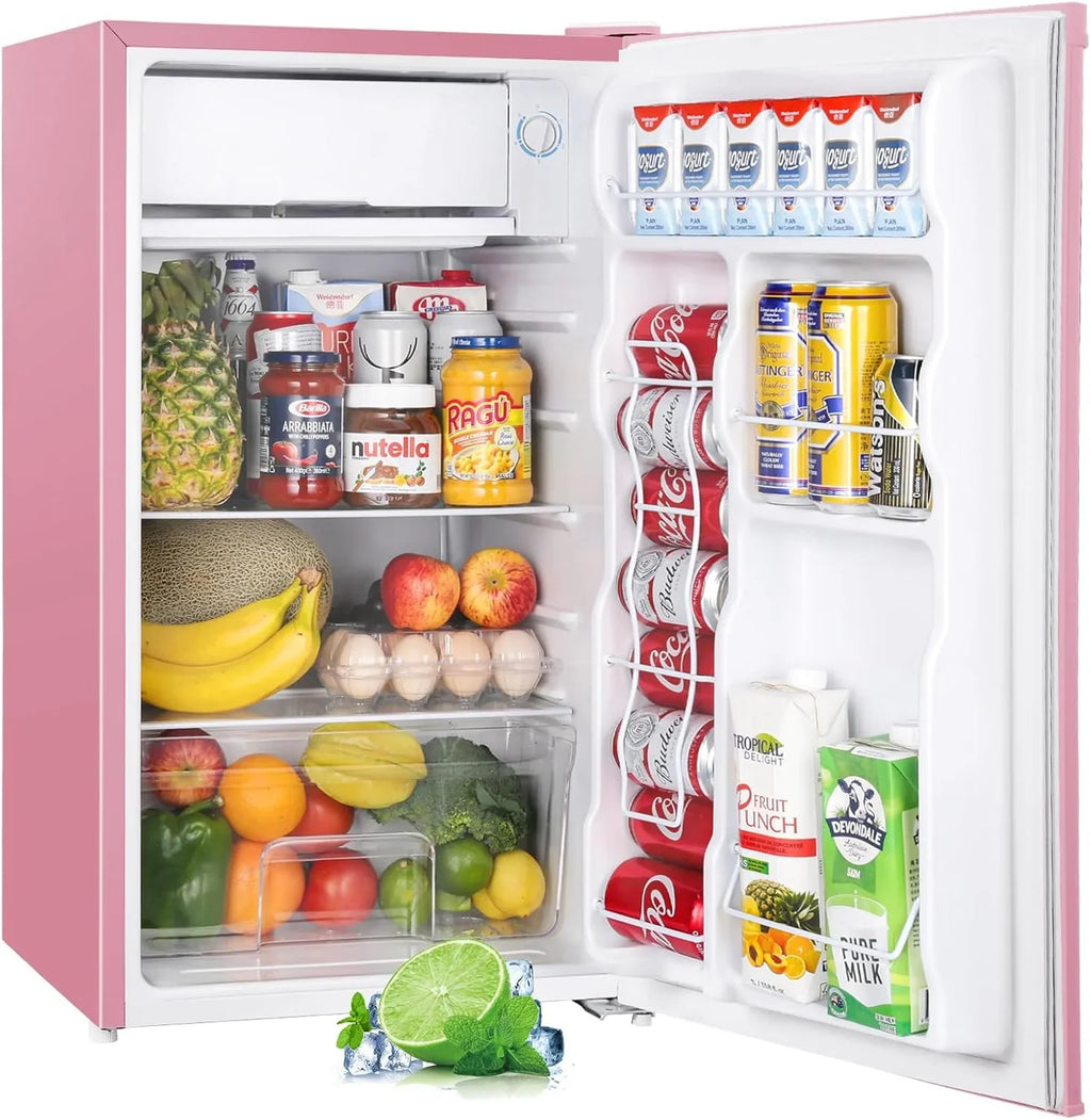 Upstreman 3.2 Cu.Ft Mini Fridge with Freezer, Single Door Mini Fridge, Dorm Fridge, Adjustable Thermostat, Mini Refrigerator for Bedroom, Office, Dorm, Black-BR321