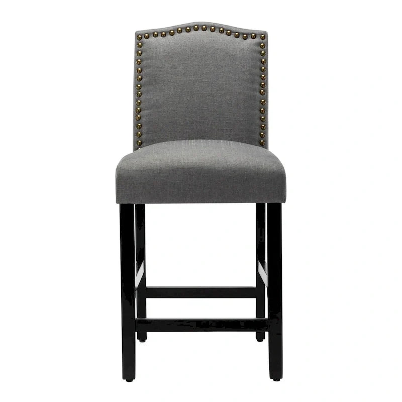 Set of 2 Counter Height Bar Stools with Back - 24-Inch Fabric Upholstered Design and Nailhead Trim