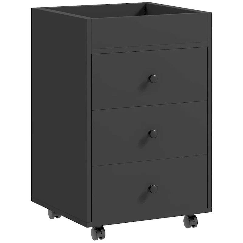 HOMCOM Mobile 3-Drawer Office Storage Cabinet with Removable Tray - Under-Desk Printer Stand on Wheels