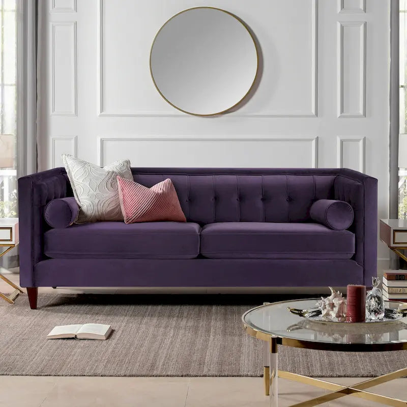 Jack 84 Mid-Century Modern Tuxedo Sofa with Decorative Bolster Pillows