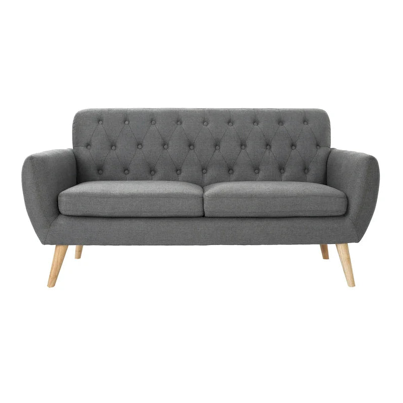 Mid Century Tufted Sofa with Cushioned Seat and Wooden Legs