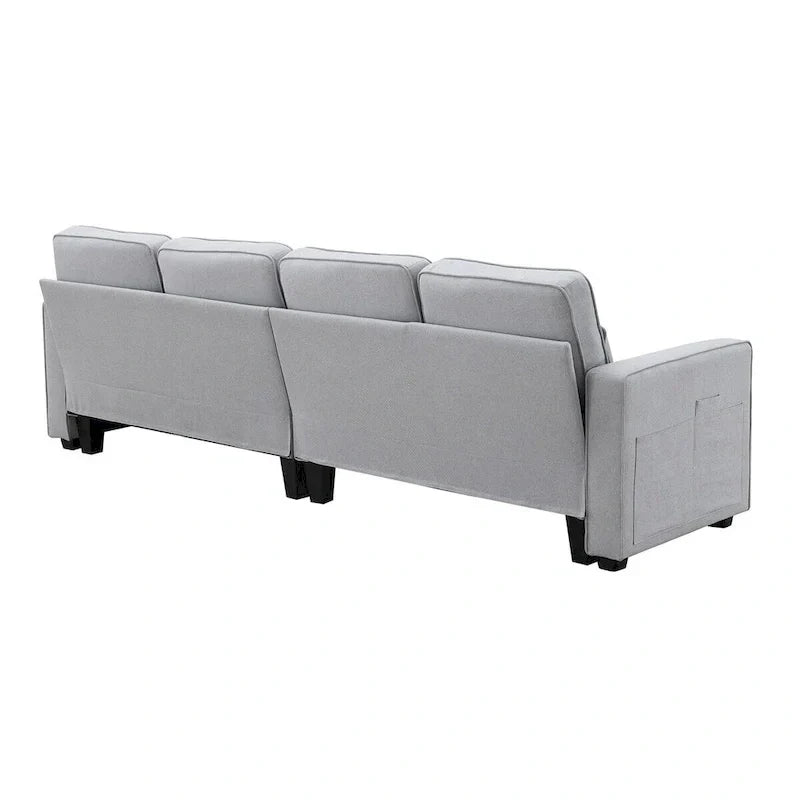 Merax 104 Modern 4-Seater Linen Sofa with Armrest Pockets and 4 Pillows - Minimalist Design