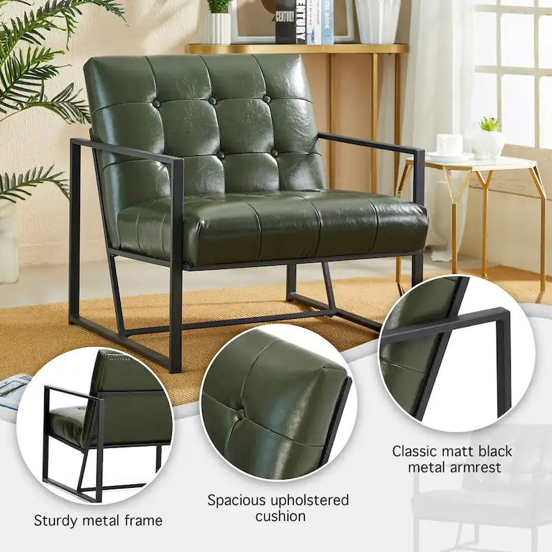 Glitzhome Set of 2 Mid-Century Tufted Accent Chairs in 29.25W PU Leather
