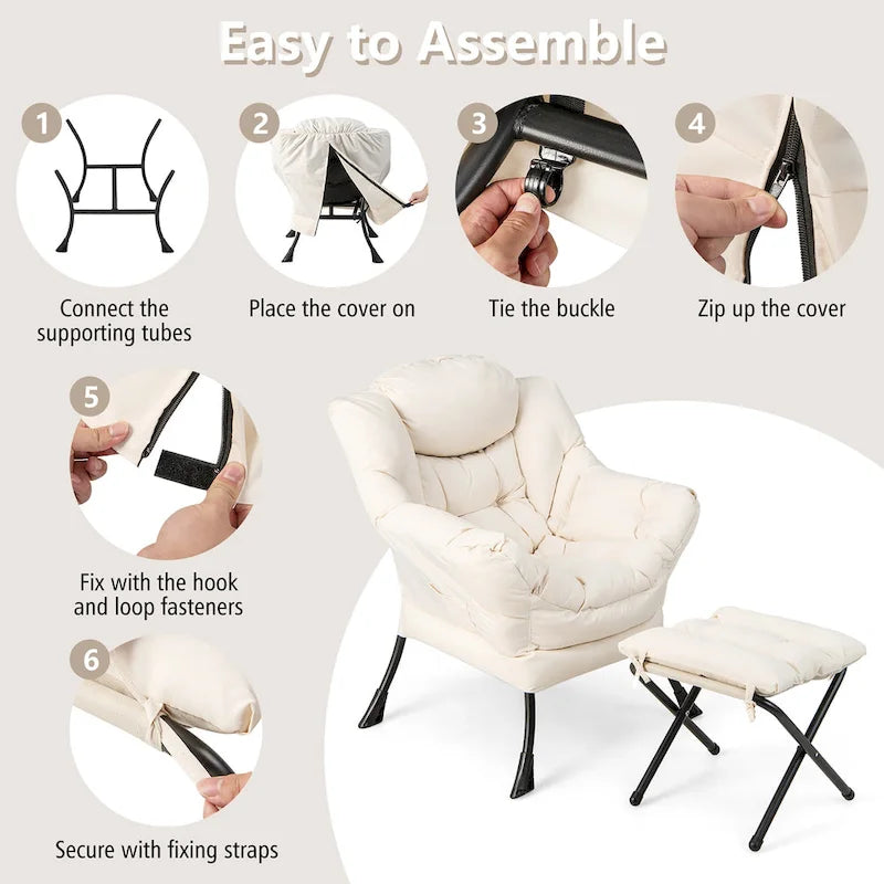 Gymax Folding Footrest Lazy Sofa Chair - Accent Leisure Armchair