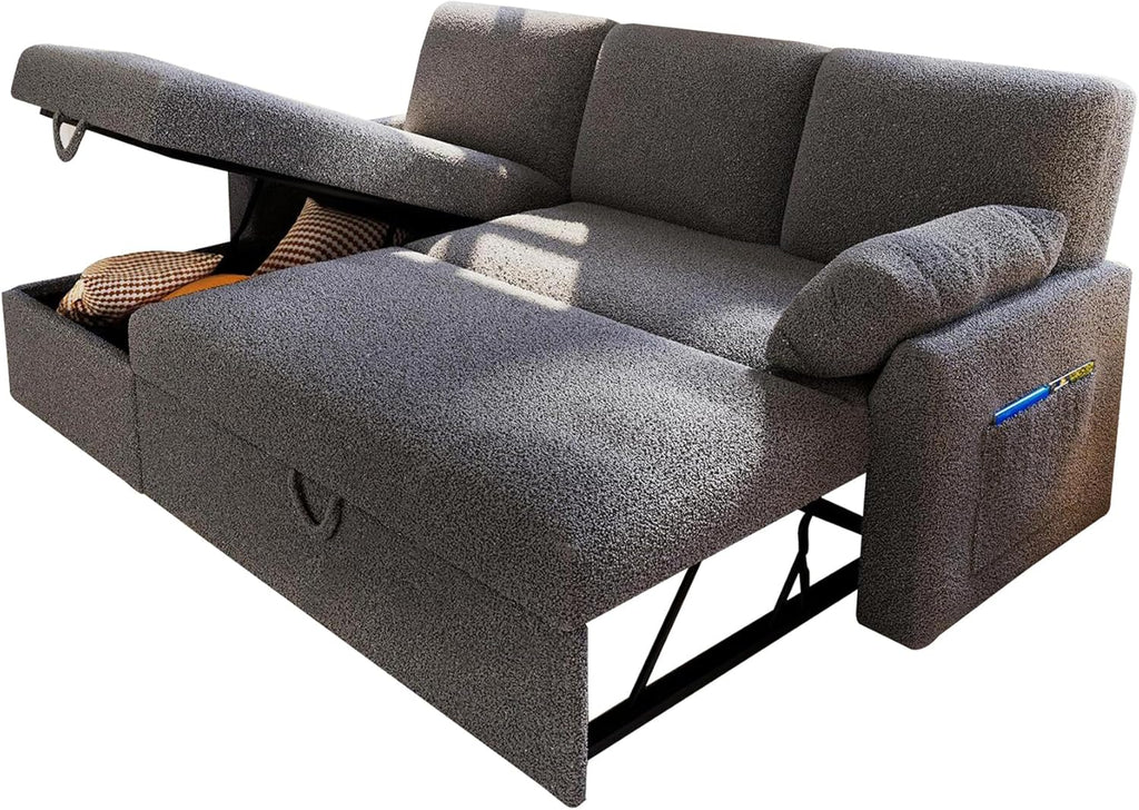 VanAcc Sofa Bed, Sleeper Sofa with Storage Chaise 2 in 1 Pull Out Couch Living Room