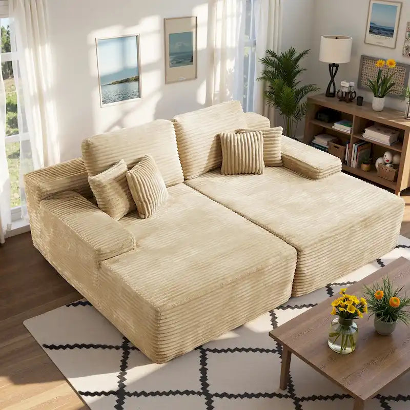 HOOOWOOO Modular Plush Corduroy Sectional Sofa with Cushions