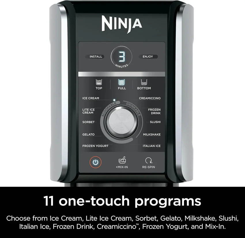 Ninja NC301 CREAMi Ice Cream Maker, for Gelato, Mix-ins, Milkshakes, Sorbet, Smoothie Bowls & More, 7 One-Touch Programs, with (2) Pint Containers & Lids, Compact Size, Perfect for Kids, Silver