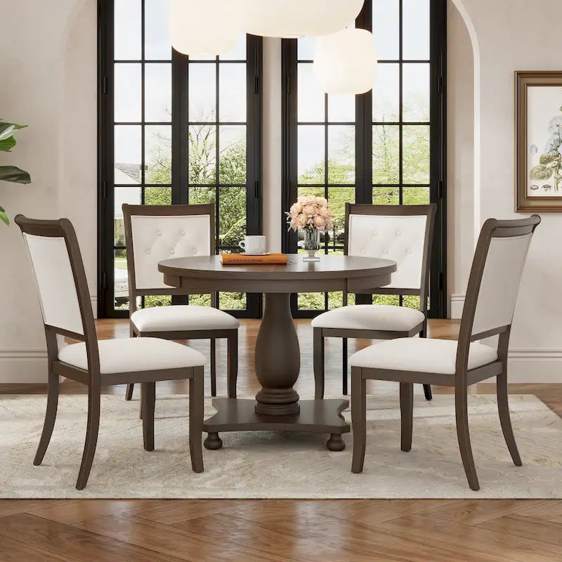 GDFStudio Lak Retro 5-Piece Dining Set with Upholstered Chairs