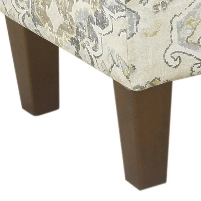 Large Brown and Cream Medallion Print Upholstered Wooden Bench with Hinged Storage
