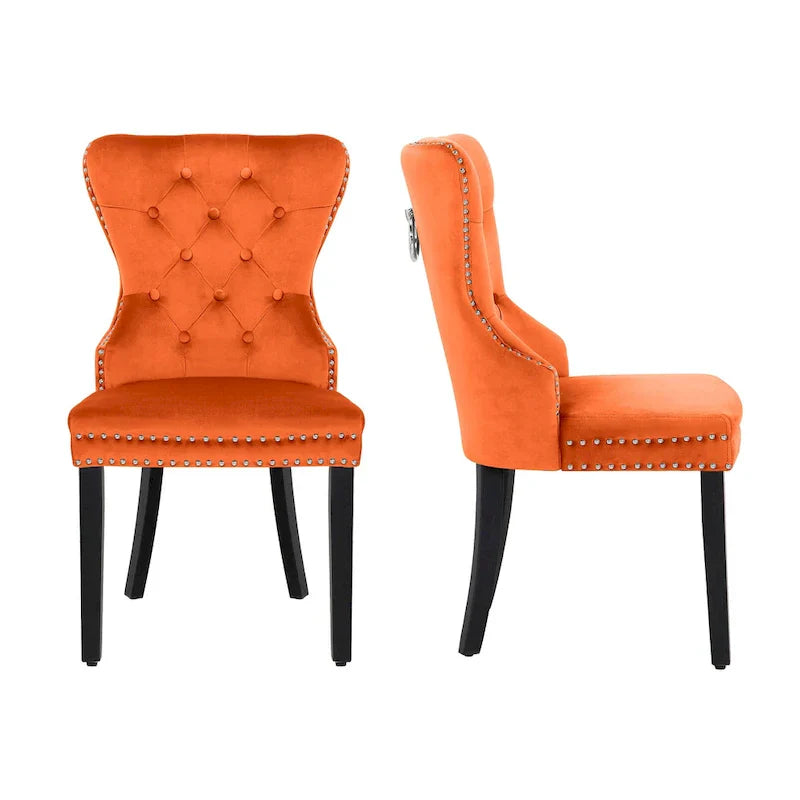 Set of 2 Grandview Tufted Upholstered Dining Chairs with Nailhead Trim and Ring Pull