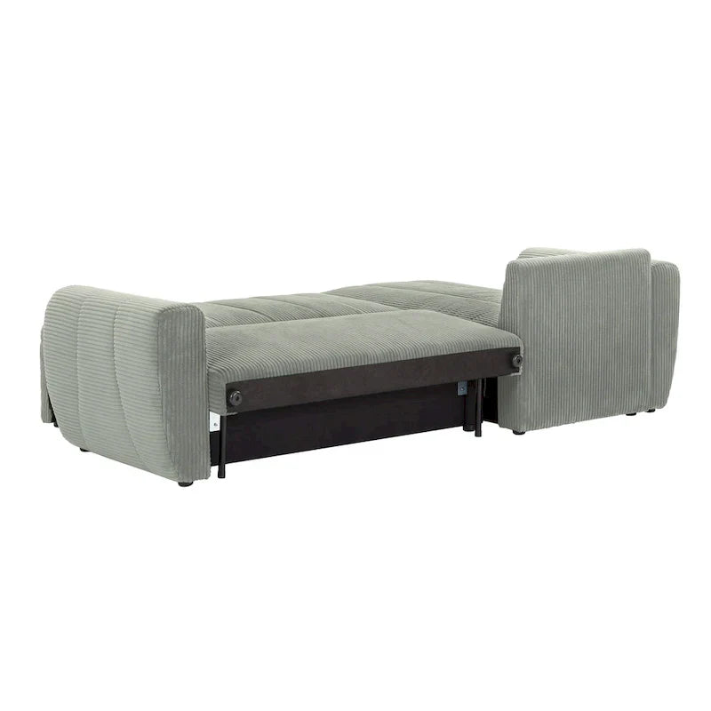 Grey 105.2" Corduroy L-Shaped Convertible Sleeper Sectional with Storage Compartment