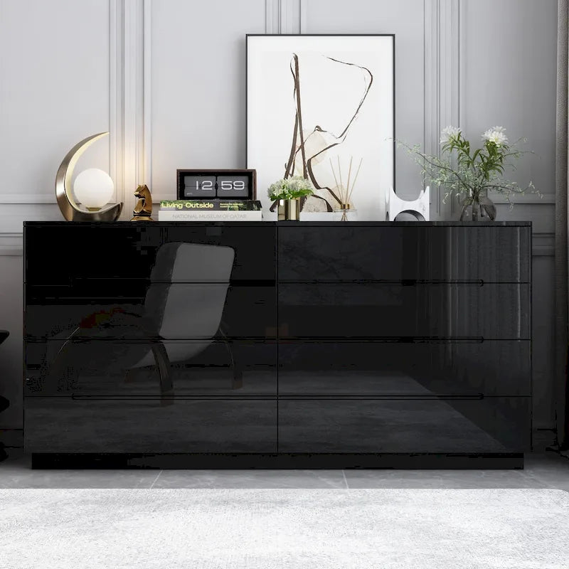 Light Dual Chest 8-Drawer Double Dresser with High Gloss Finish