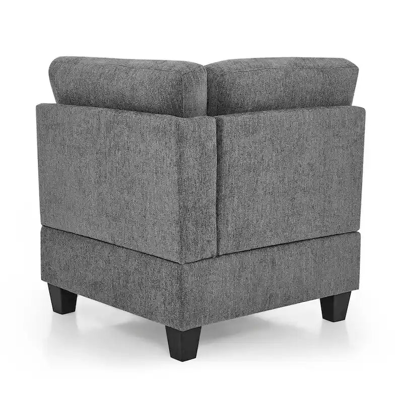Grey Chenille L-Shaped Modular Sectional Sofa Set with Three Individual Chairs and Three Corner Pieces - Dimensions: 116W x 89.5D x 36.5H